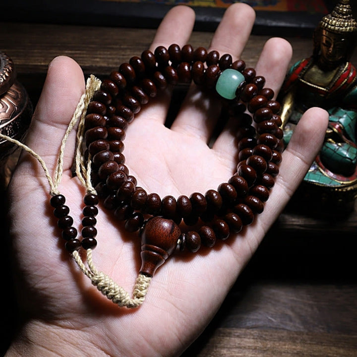 Mala Kupfer Bodhi Harmonie Armband Holzperlen Türkis Stein Hand