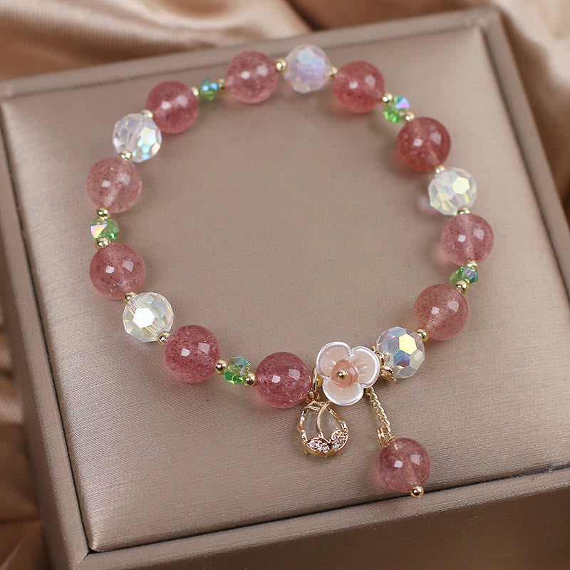 Armband Erdbeerquarz Fluorit – Heilung rosé Perlen elegant Geschenkbox
