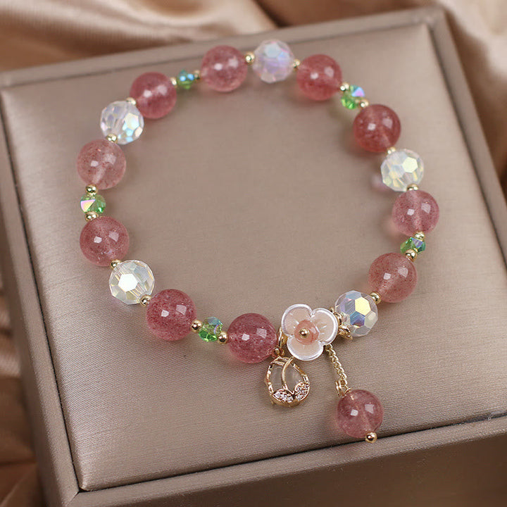 Armband Erdbeerquarz Fluorit – Heilung rosé Perlen elegant Geschenkbox