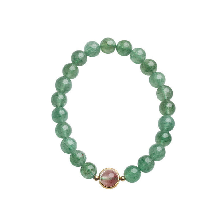 Grünes Aventurin Armband mit Erdbeerquarz Energie Naturstein elastisch.
