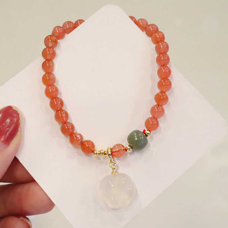 Armband Roter Achat Jade mit Katzenanhänger Naturstein elastisch