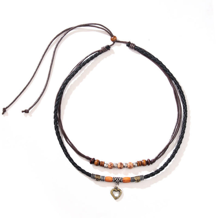 Armband – Heilung & Liebe & Energie mit Holzperlen und Herzanhänger braun