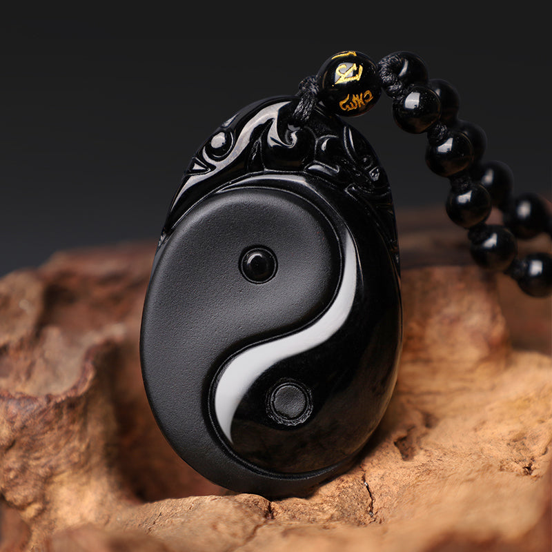 Anhänger Obsidian Yin Yang schwarzer Naturstein Erfüllung Kraft Perlen