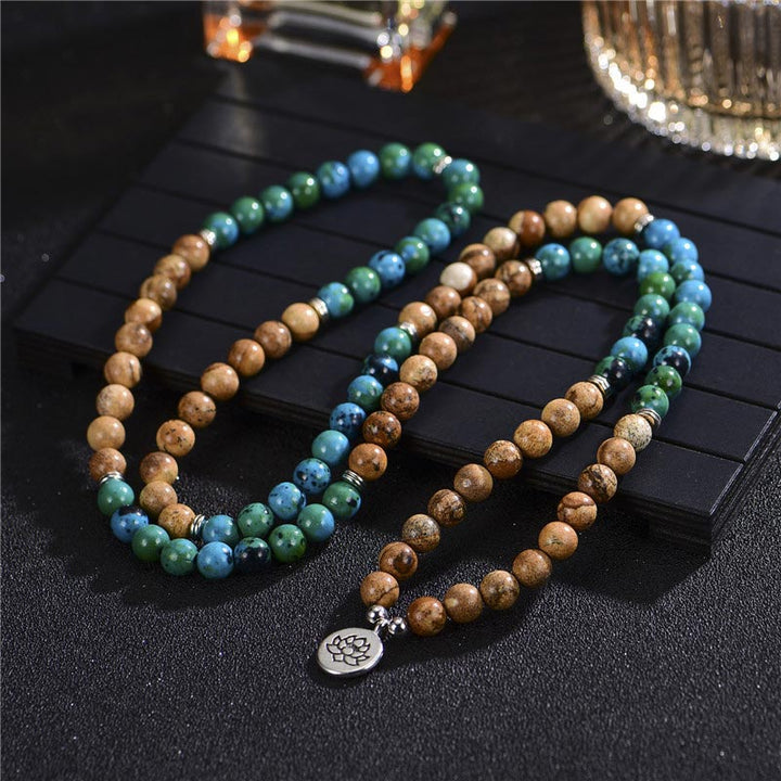 Mala 108 Perlen Mehrschichtig – Heilung Edelstein Perlenarmband Lotus Anhänger