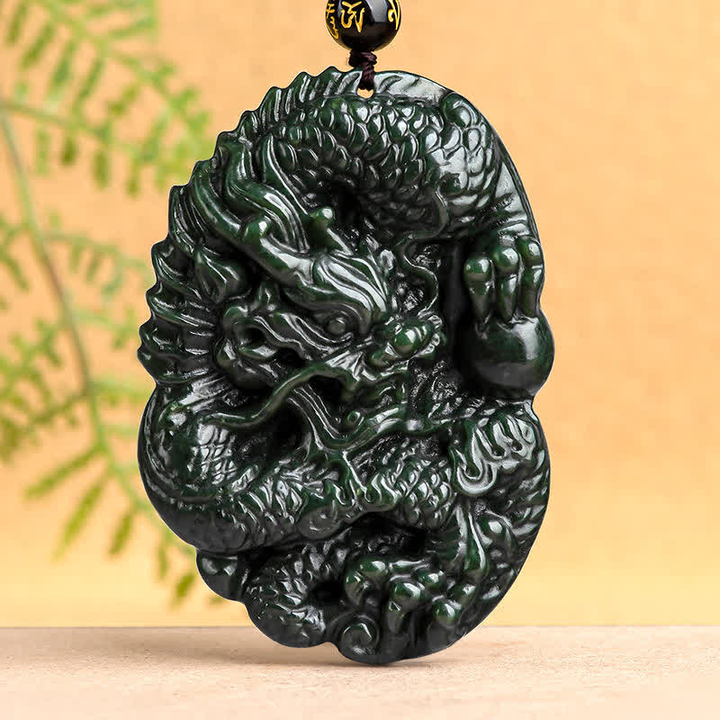 Anhänger Kette Cyan Jade Drachen Harmonie Naturstein