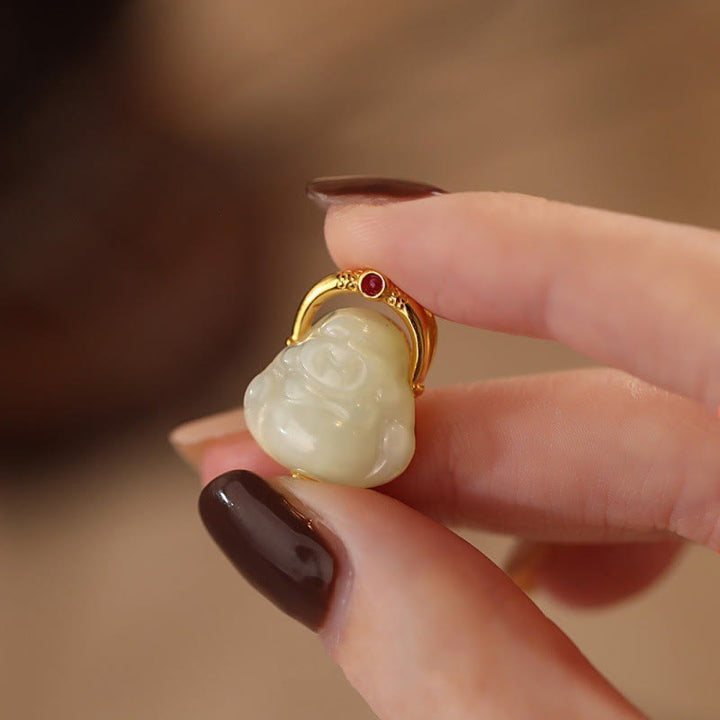 Jade Ring, Buddha Schmuck, Glücks Symbol, Edelstein Anhänger, Natur Symbol