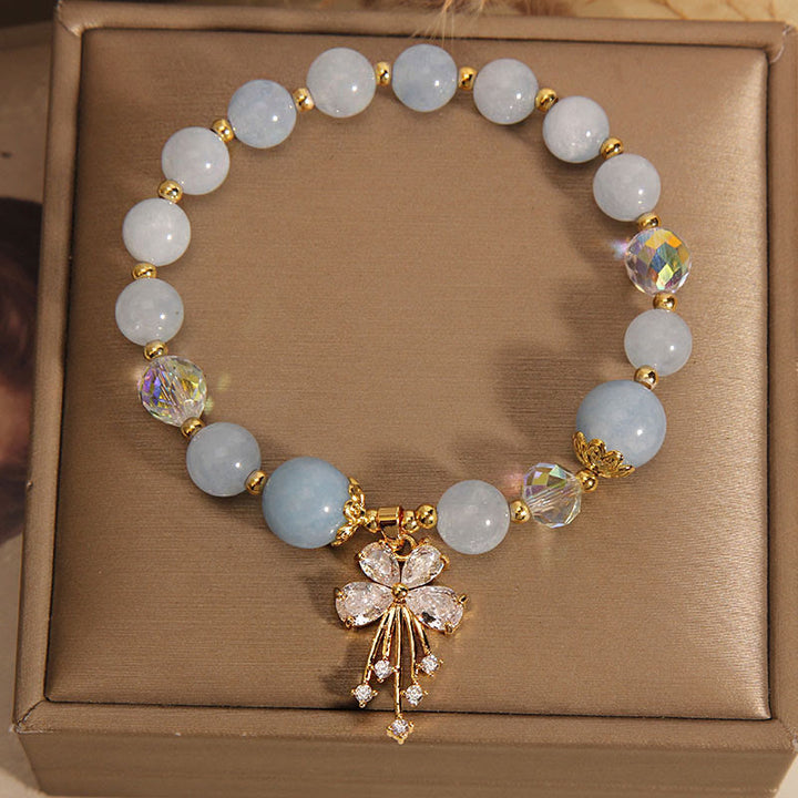 Armband Aquamarin Kristall Schmetterling Gold elegant Heilstein Schmuck