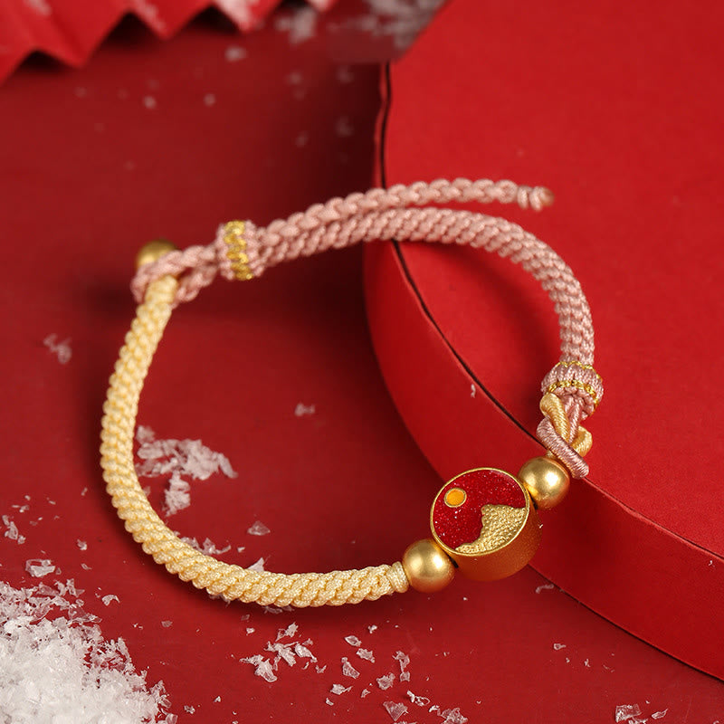 Armband Paar – Glück mit goldenem Anhänger rot elastisch Seil geflochten