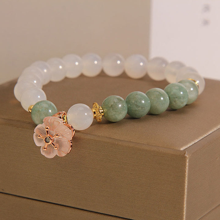 Armband Achat Jade Schutz Glück Energie Blütenanhänger elegant