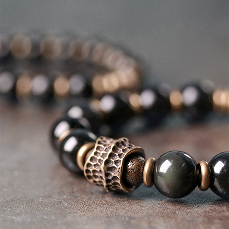 Armband Obsidian Kupfer Heilung Liebe schwarze Perlen Naturstein elegant