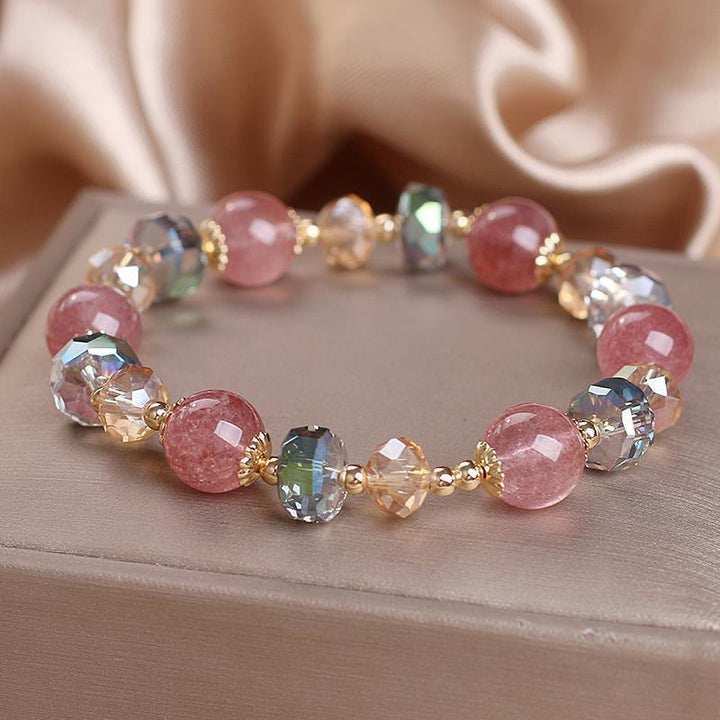 Armband Erdbeerquarz Kristall rosé Perlen gold Glasperlen elegant