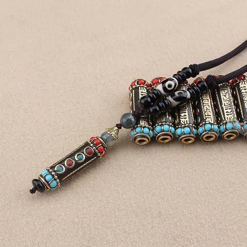 Wengeholz Weisheit Armband mit Türkis und roten Steinen Schnur.