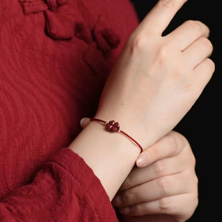 Armband Vierblättriges Kleeblatt Rot Schnur - Segen