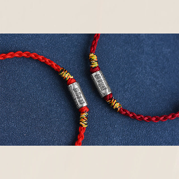 Rotes Armband 925 Silber – Schutz & Stärke mit chinesischen Zeichen flach