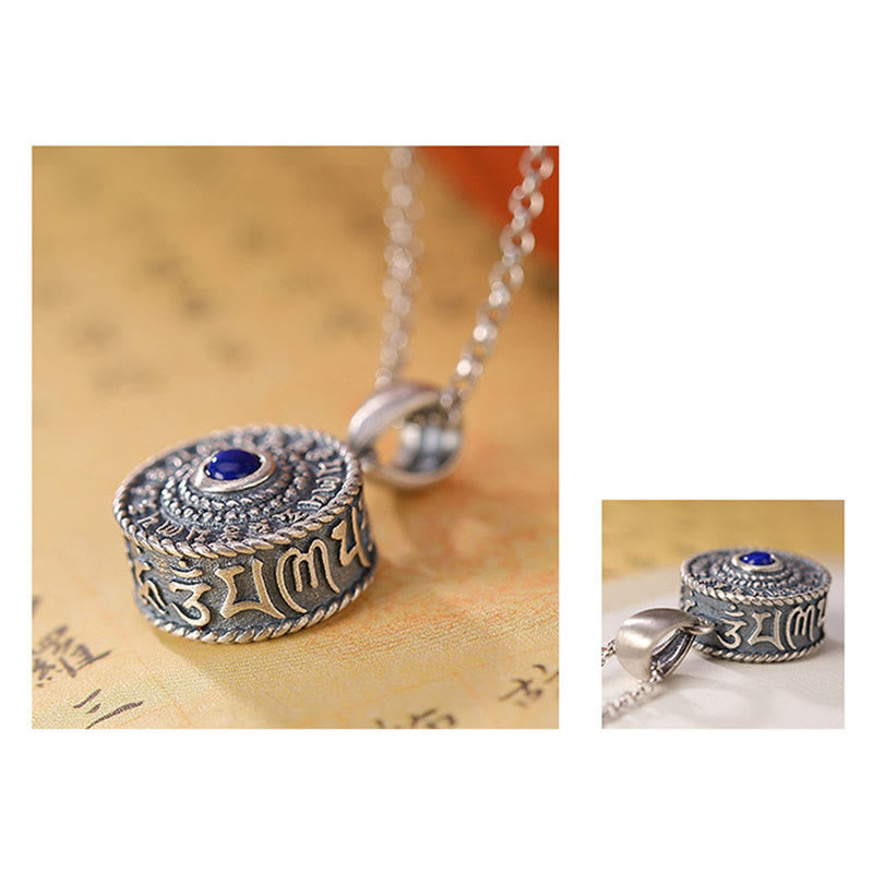 Kette Lapislazuli Edelstein Sterlingsilber tibetisch Mantra Anhänger
