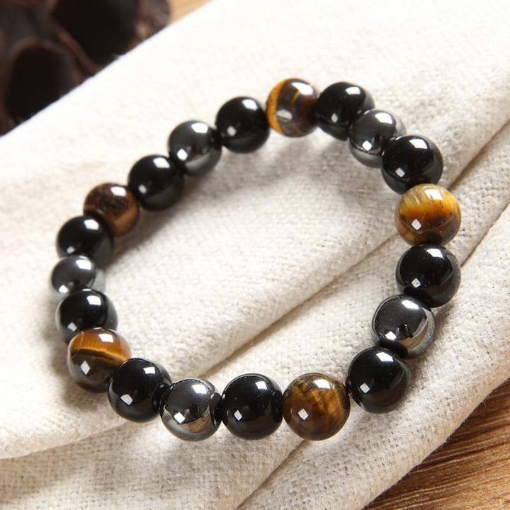Kette Tigerauge Fuchs Mut Kraft schwarze Obsidian Perlen Armband