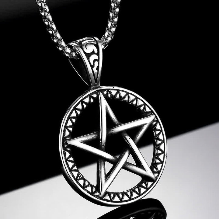 Kette Titanstahl Pentagramm Balance Silber Anhänger