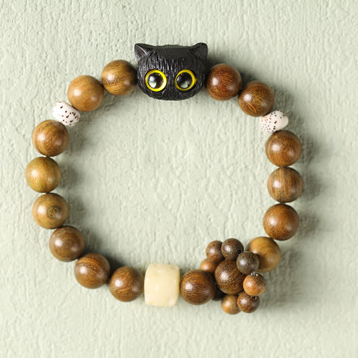 Armband Sandelholz Ebenholz Katze Perlen elastisch Naturstein Schmuck.