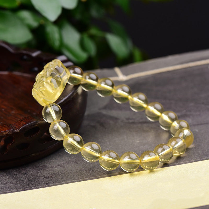Armband Citrin Pixiu – Wohlstand, klare gelbe Perlen mit Anhänger