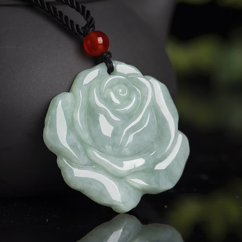Jade Anhänger Kette Rose grün Naturstein