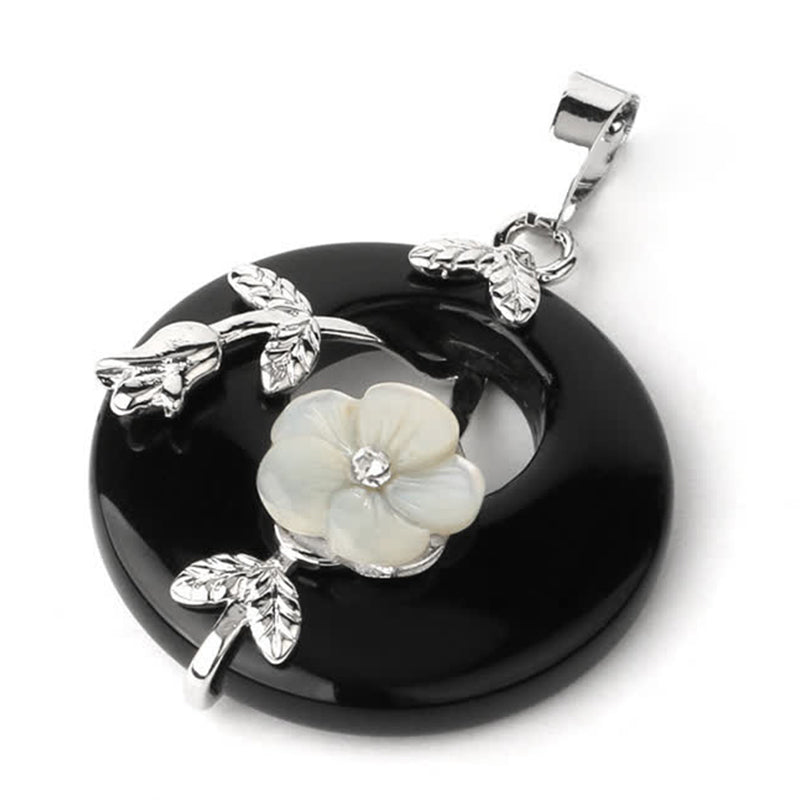 Kette Amethyst Grünaventurin Blume – Heilung & Harmonie – Bild 7 – Schwarzer Onyx Anhänger Blume Silber Kette Naturstein elegant