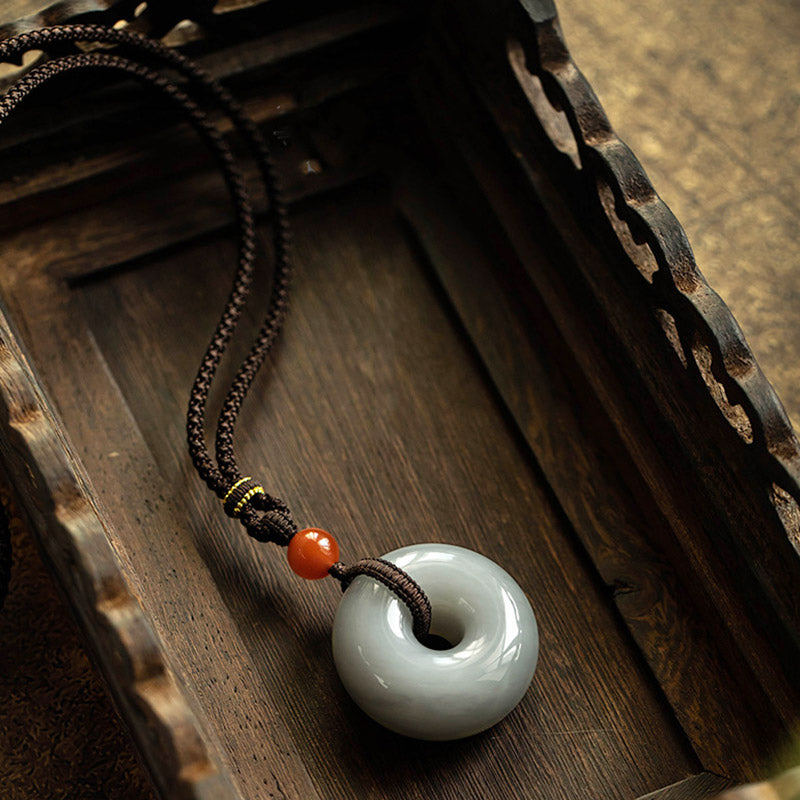 Jade Anhänger Kette Donut Naturstein dunkelbraun