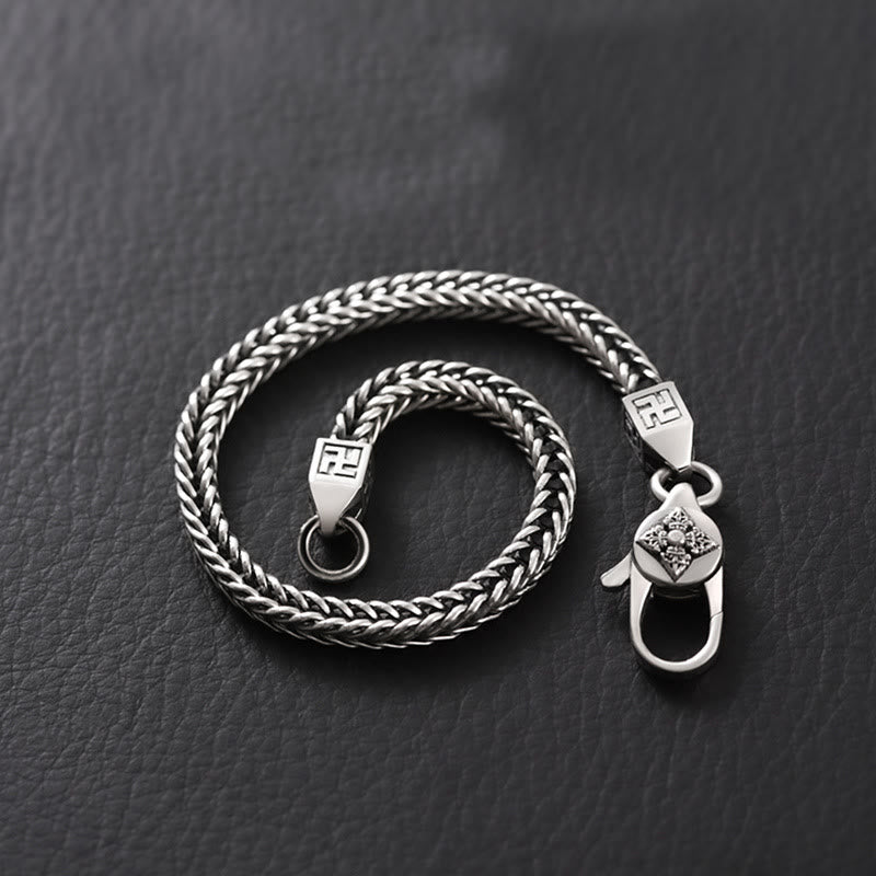 Silbernes Armband Tibet Doppel Dorje Vajra geflochtenes Design Verschluss.