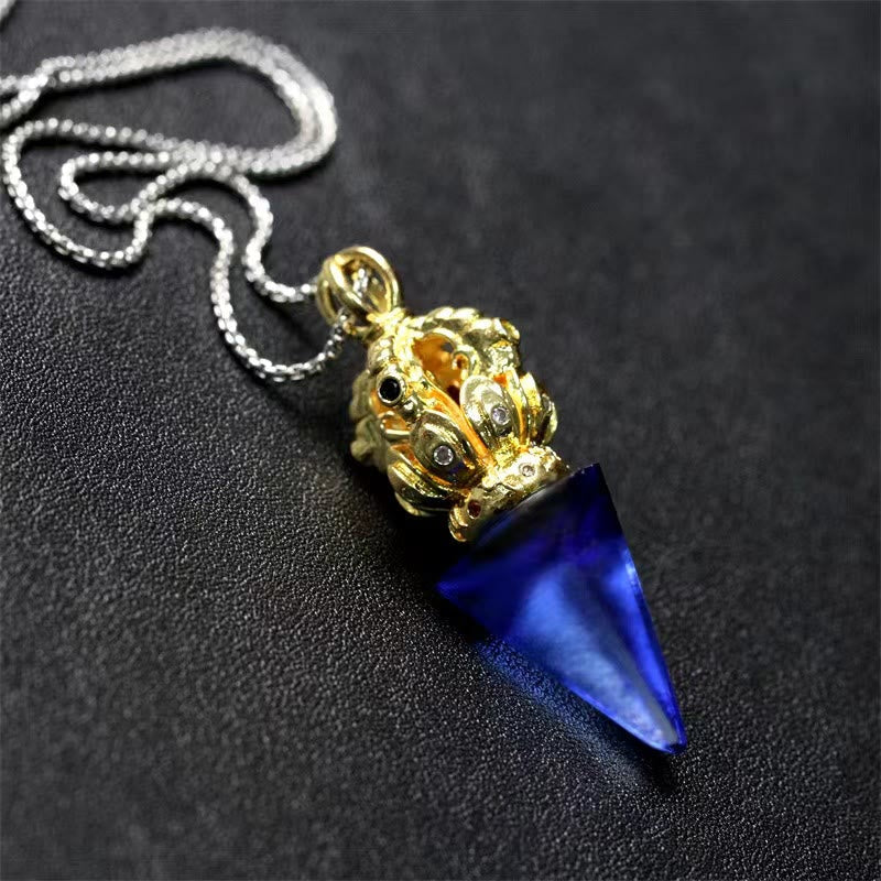 Kette Liuli-Kristall Vajra Lotus Tibet Stärke blau gold