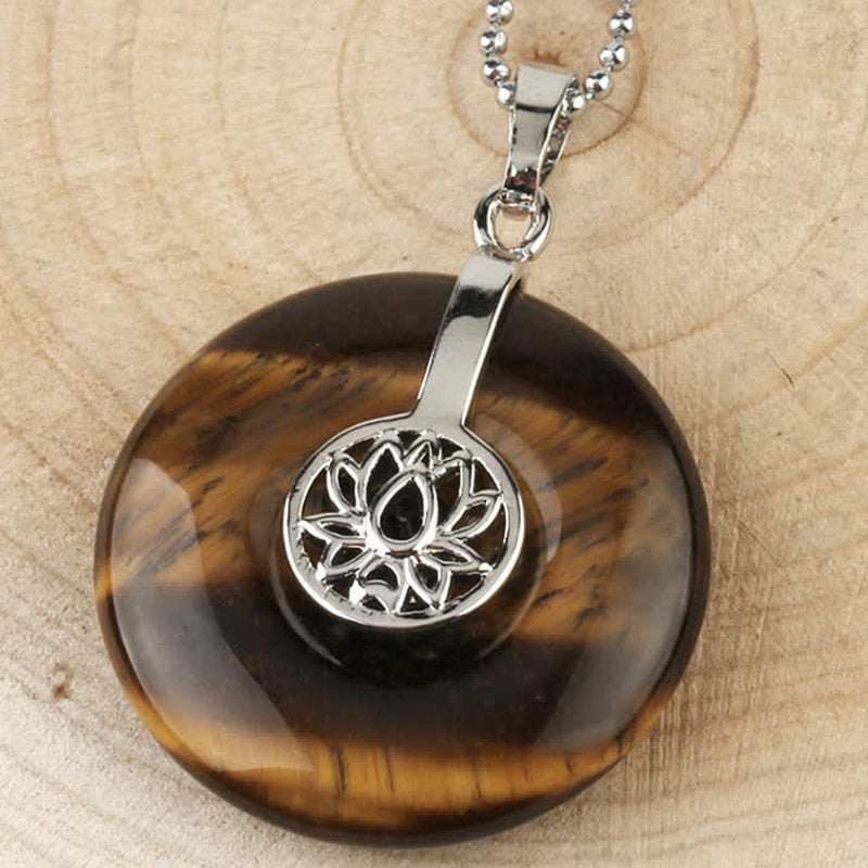 Tigerauge Kette Lotus Anhänger Naturstein Heilung