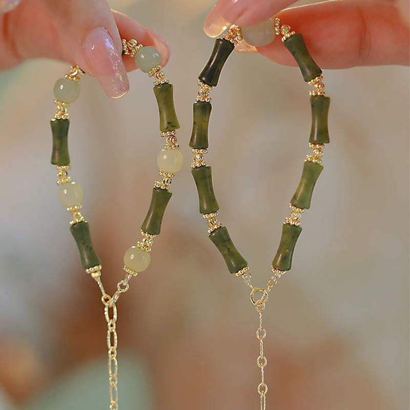 Armband Bambus Glück Stärke grüne Bambusperlen Jade elastisch Handgelenk.