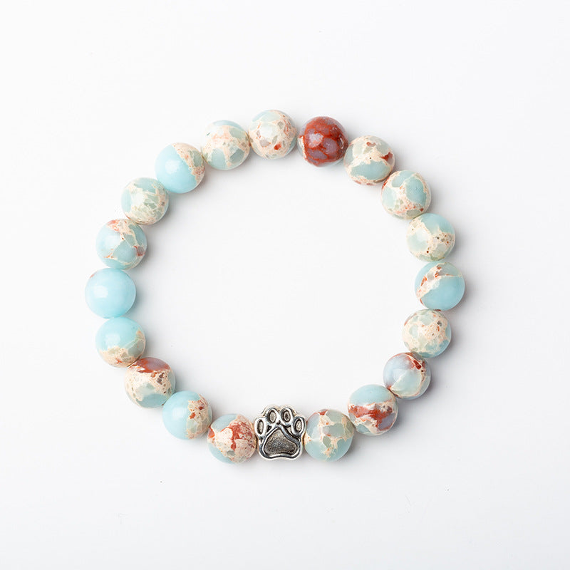 Armband Achat – Ruhe mit hellblauen und gemusterten Steinen Pfotencharm