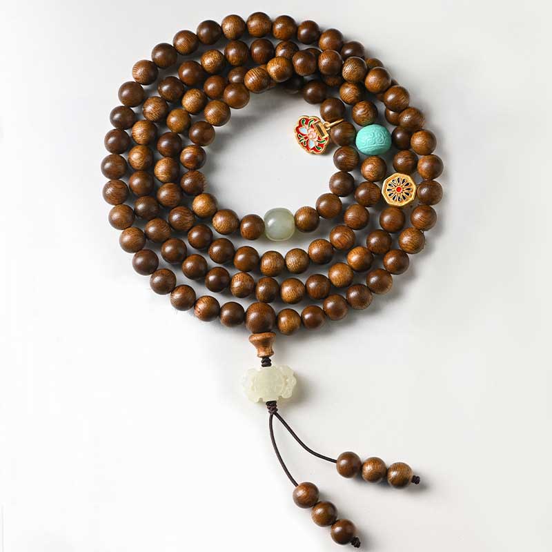 Mala Rosenholz Schutz Ruhe Halskette Perlen Jade Anhänger Meditation