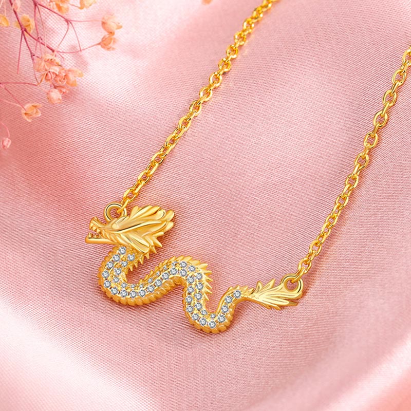Kette 925er Silber Drachen Jahr Glück gold Zirkonia