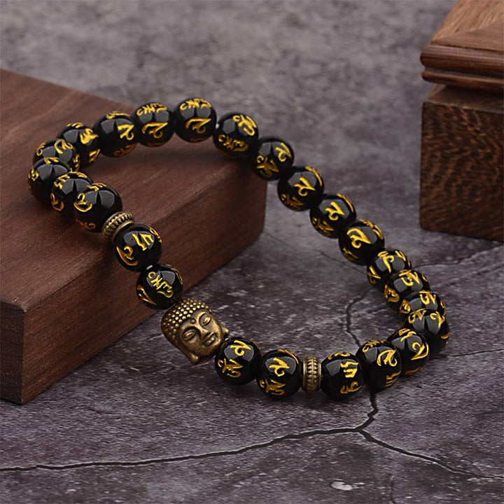Armband Tibet Buddha Mantra Amulet schwarze Perlen goldene Gravur Schmuck