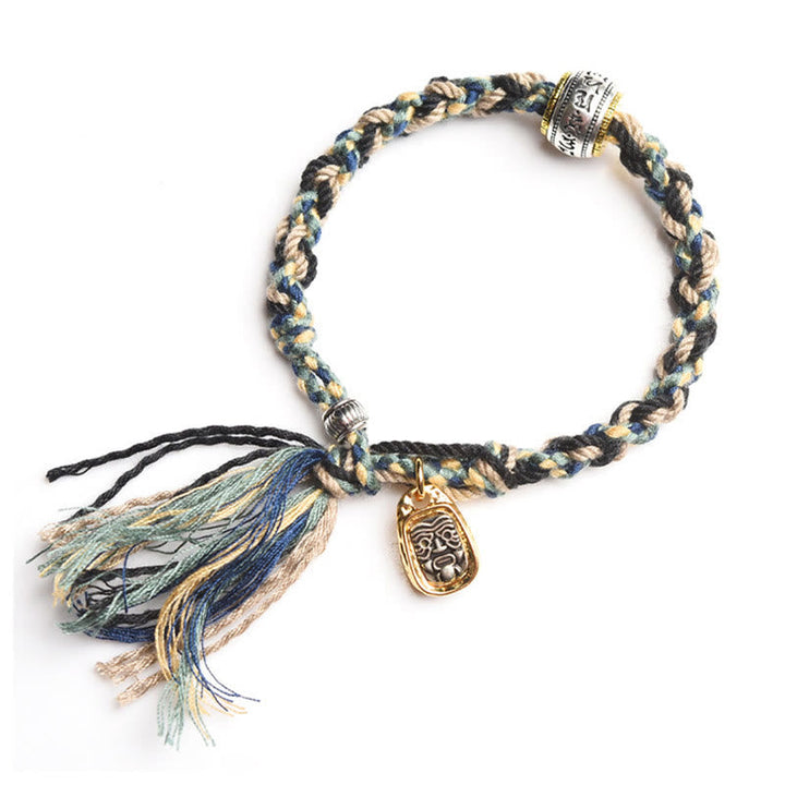 Geflochtenes Armband mit Quaste und vergoldetem Buddha-Anhänger Wohlstand Frieden