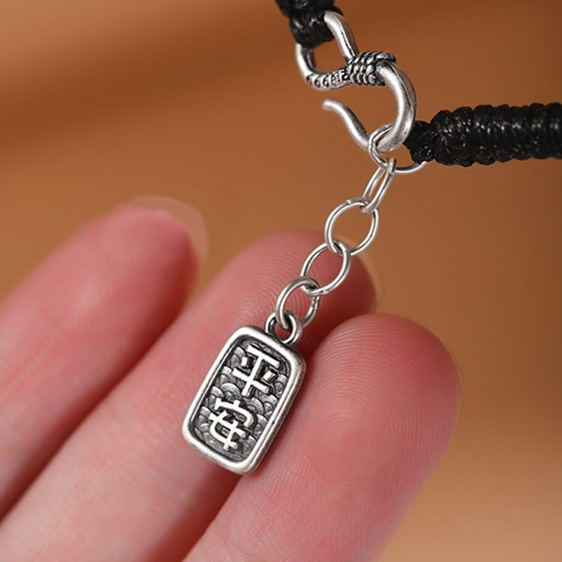 Armband 925 Silber Kupfer Fu-Zeichen Frieden Glück schwarze Kordel