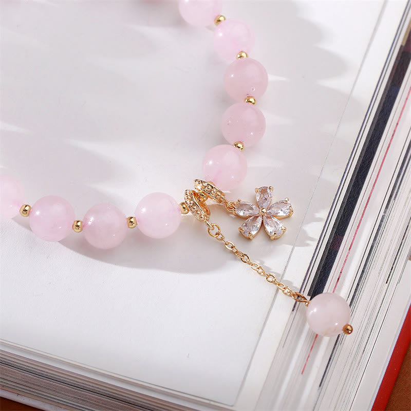 Rosaquarz Armband Kristall – Liebe & Balance mit Blütenanhänger gold