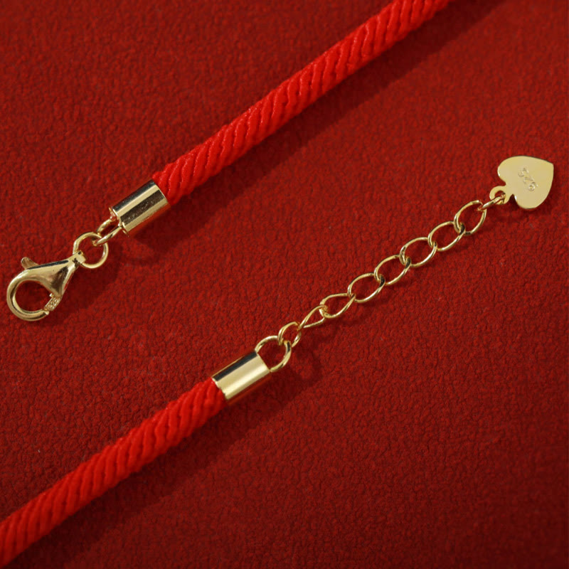 Rotes Seidenkordel Armband 925 Silber Lotus Herz elegant.
