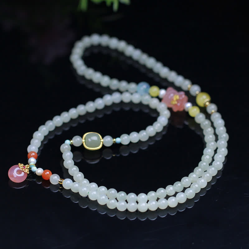 Armband Kristall Jade – Frieden & Glück elegantes Perlenarmband weiß rosa gold