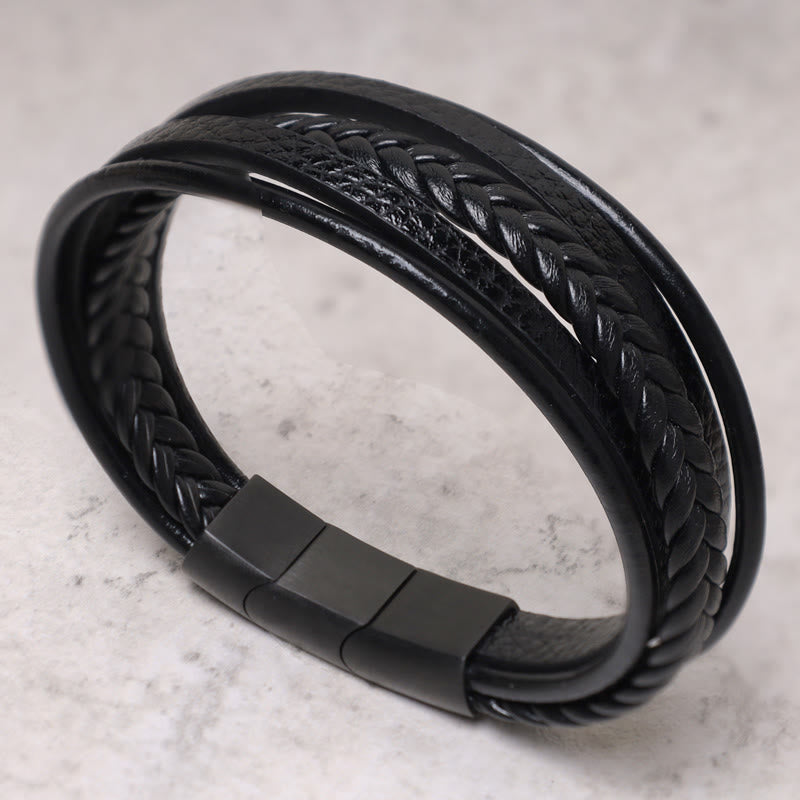 Armband Lava Stein Schwarz Onyx Leder