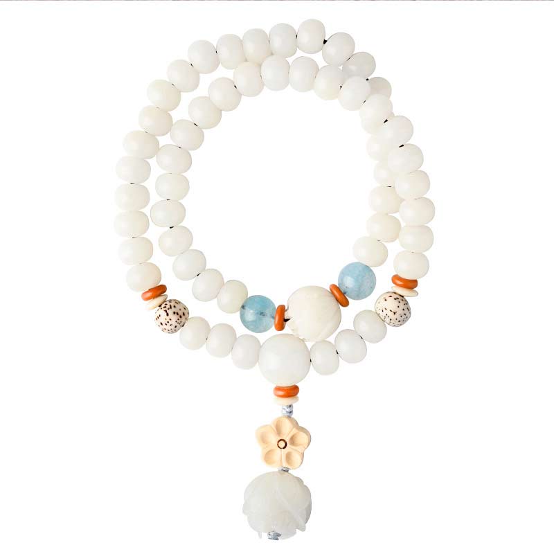 Armband Weiße Jade Bodhi Lotus – Segen mit orangenen Perlen Blütenanhänger