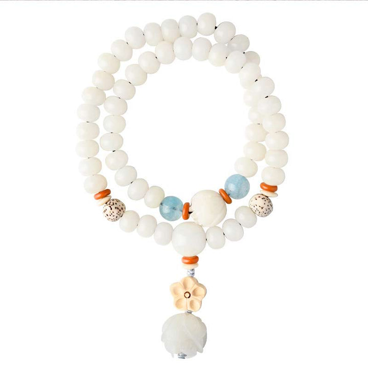 Armband Weiße Jade Bodhi Lotus – Segen mit orangenen Perlen Blütenanhänger