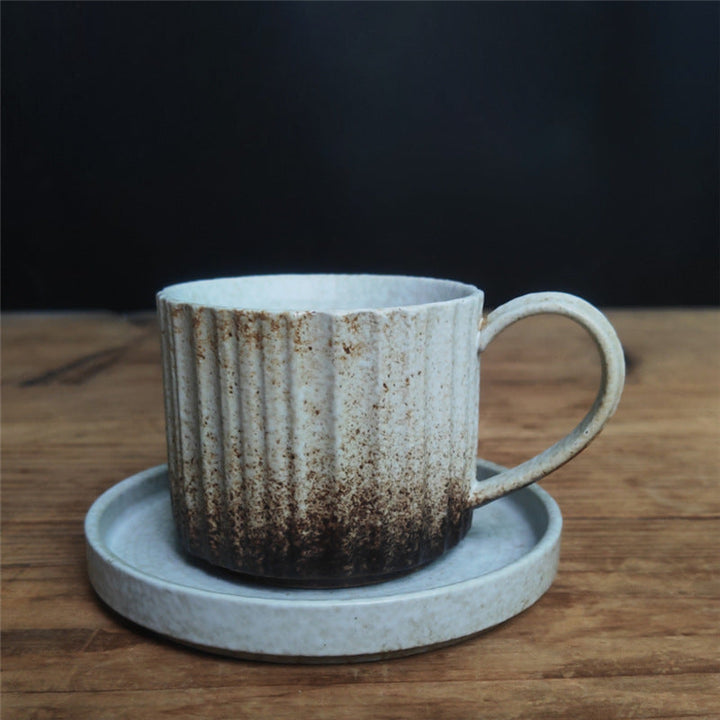 Teetasse Büro Retro Streifen Keramik Untertasse Azurblau