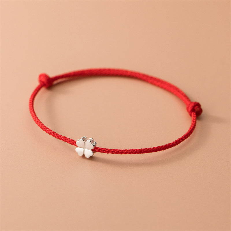 Rotes Armband 925 Silber Kleeblatt – Liebe Glücksbringer elegant