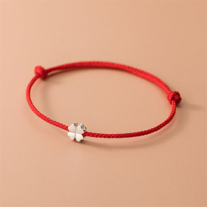 Rotes Armband 925 Silber Kleeblatt – Liebe Glücksbringer elegant