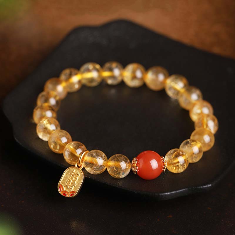Armband Roter Achat Citrin – Glück mit goldenem Anhänger