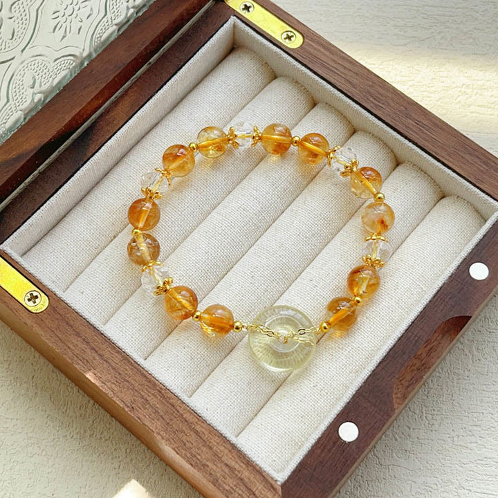 Armband Citrin Kristall Perlen gold Verschluss elegantes Design Geschenkbox