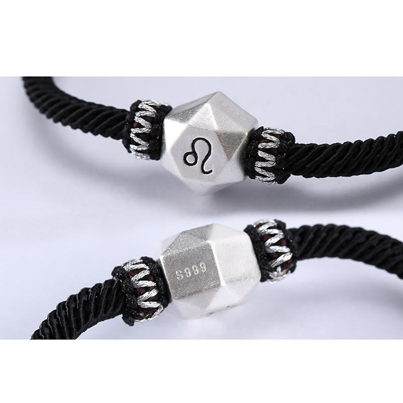 Löwe Sternzeichen Armband 925 Silber schwarzes Seil elastisch