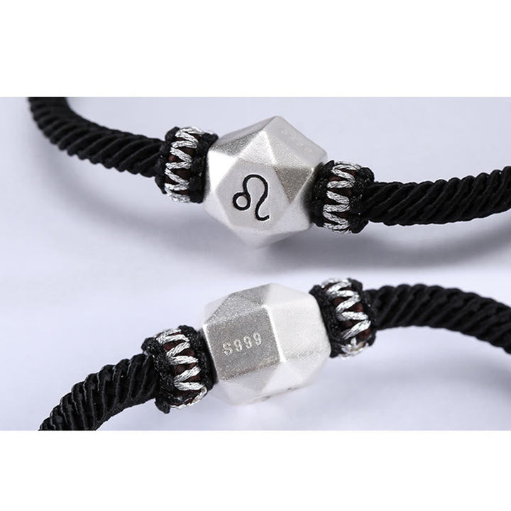 Löwe Sternzeichen Armband 925 Silber schwarzes Seil elastisch