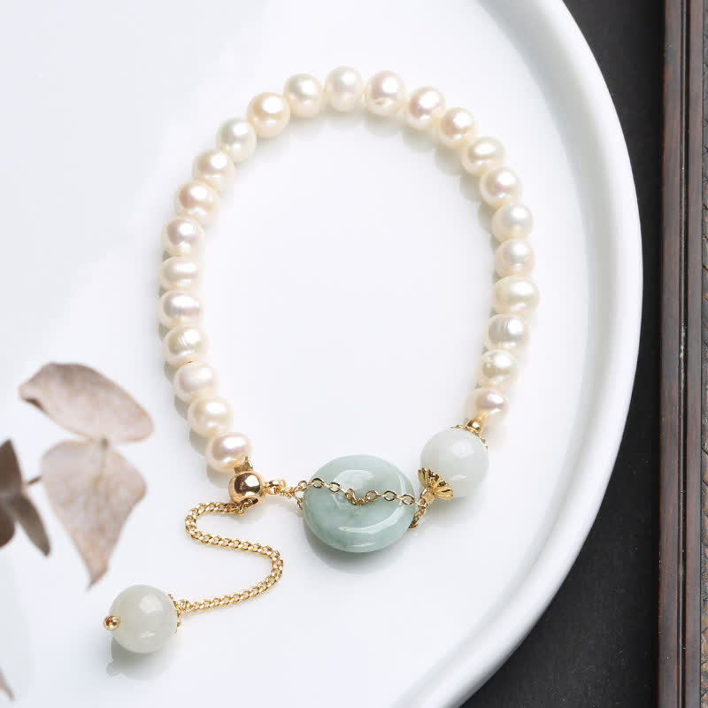 Armband Perle Jade – Glück & Frieden mit Süßwasserperlen und Jadekugel